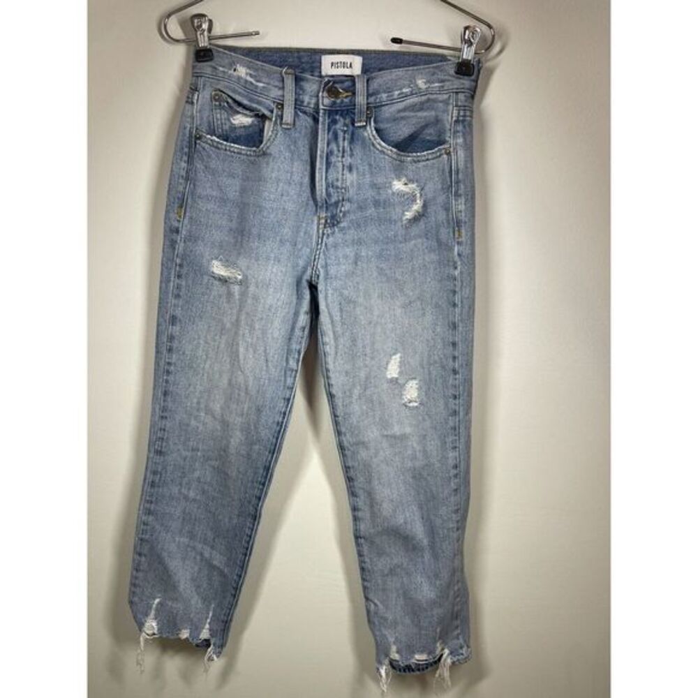 Pistola Charlie Light Wash Distressed High-Rise Straight Cropped‎ Jeans Size 25